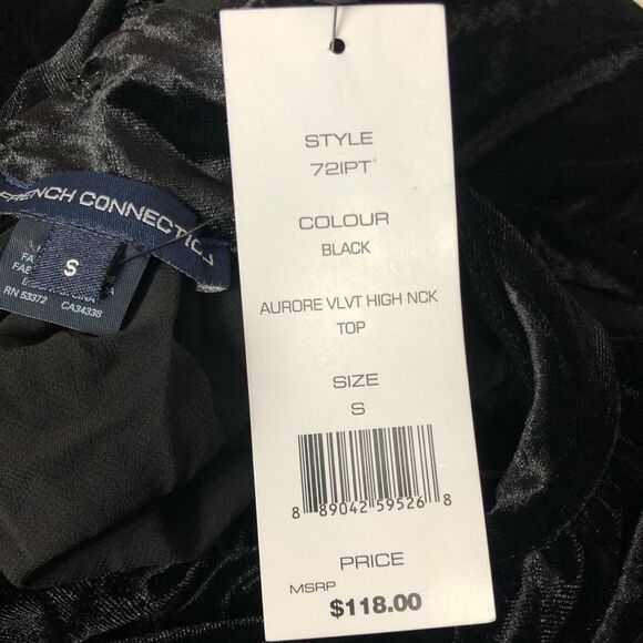 French Connection Velvet Aurore High Neck Sleeveless Swing Top Black S - Picture 9 of 10